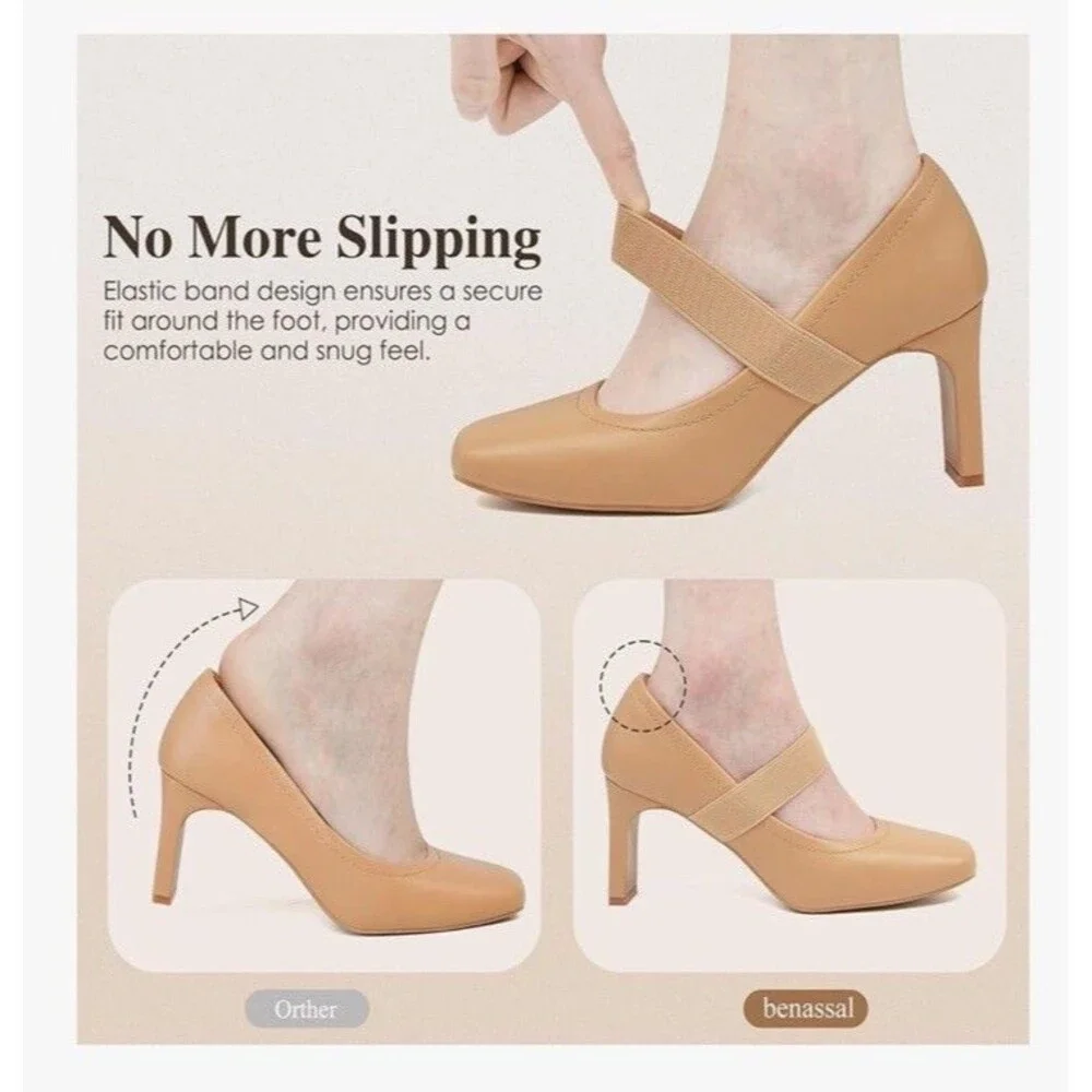 Benassal Womens Square Toe Mary Janes High Heels Dress Shoes - 8.5 Beige Tan New - Picture 7 of 17